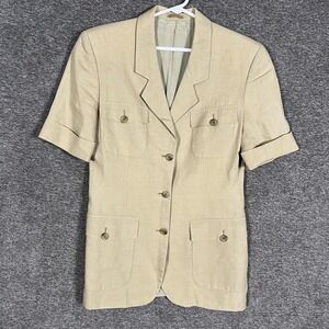 Vintage Burberrys Blazer Womens 38 Medium Linen Made in England Short Sleeve 90s